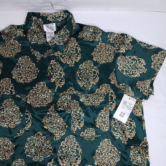 Morgan Taylor Intimates Satin Sleep Shirt Size Small Green/Gold NWT - Picture 1 of 6